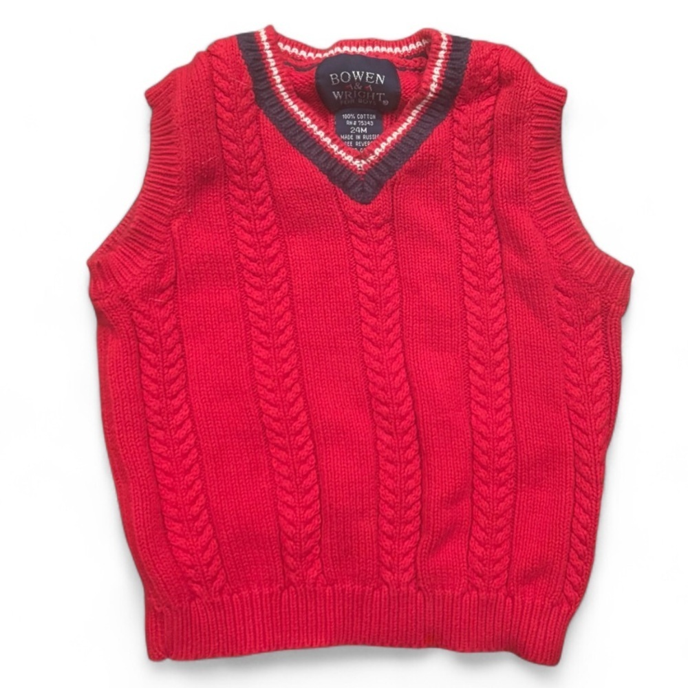 BOWEN & WRIGHT EUC BOYS RED COTTON VEST CHRISTMAS TOPS SWEATERS KIDS SZ 24 MTHS